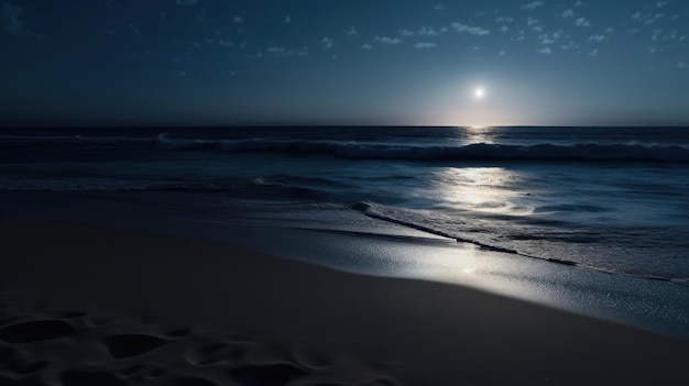 Photo une lune pleine brille sur l'océan image générée par l'ia