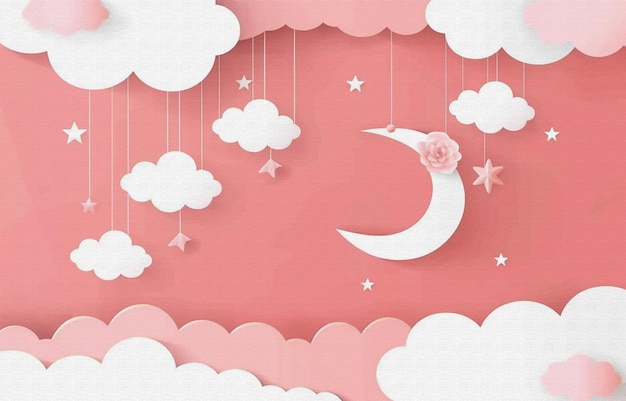 Une lune rose et des nuages avec une lune rose sur le fond rose