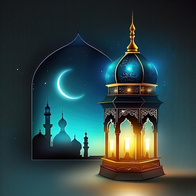 Lune sacrée du Ramadan Kareem. Mois de jeûne pour les musulmans. IA générative