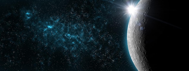 La Lune de la Terre brille sur l'espace noir, l'arrière-plan de l'étoile. est un corps astronomique qui orbite autour de la planète Terre. Le seul satellite naturel permanent de la Terre. Éléments de cette image fournis par l'illustration NASA.3D