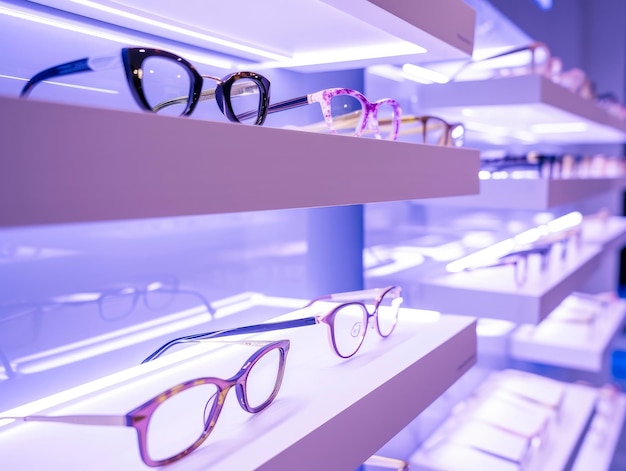 Des lunettes accrocheuses exposent des étagères contemporaines avec rétroéclairage LED