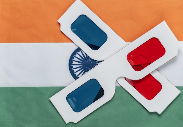 Lunettes anaglyphes 3D sur le drapeau indien