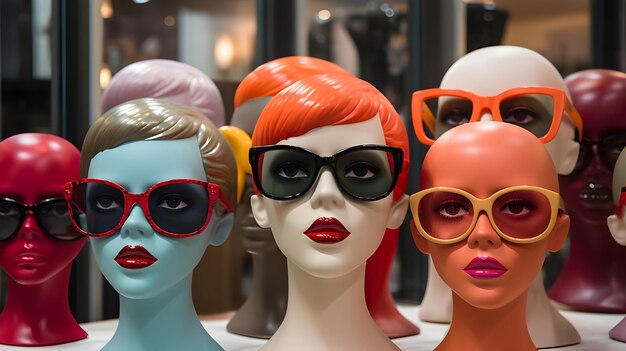 Photo lunettes exposées avec des mannequins de visage en silicone génératifs ai