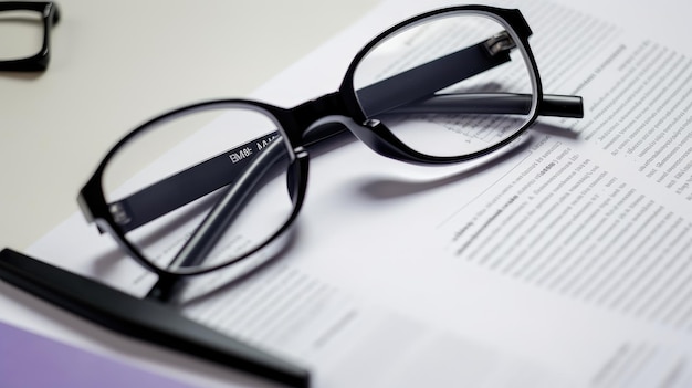 lunettes sur fond blanc au-dessus du document généré ai