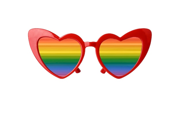 Lunettes en forme de coeur avec des lentilles arc-en-ciel isolés sur fond blanc Love concept lgbt