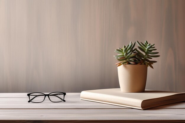 des lunettes de maquette et des livres sur un fond de mur blanc