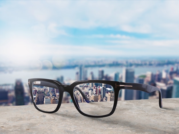 Photo des lunettes modernes qui corrigent la vue du flou à la mise au point