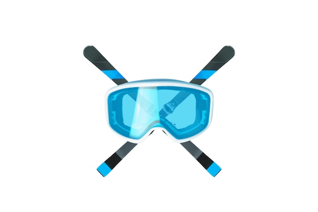 Lunettes de neige bleues isolées et skis croisés