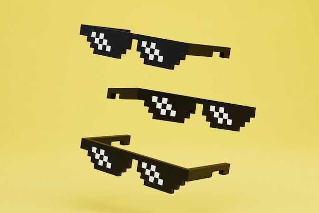 Les lunettes de pixel sont noires sur un rendu 3D de fond jaune