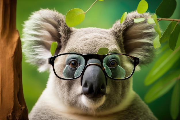 Lunettes portant du koala sur un fond vert feuillu