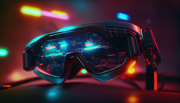 Lunettes de réalité virtuelle en gros plan de style cyberpunk par Generative AI