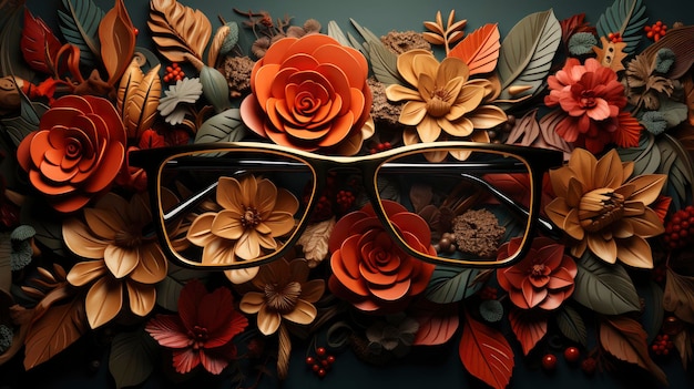 Photo des lunettes sérieuses pour nerds, des fleurs, une image d'arrière-plan, un papier peint pour bureau.