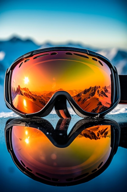 Photo des lunettes de ski au sommet de la montagne