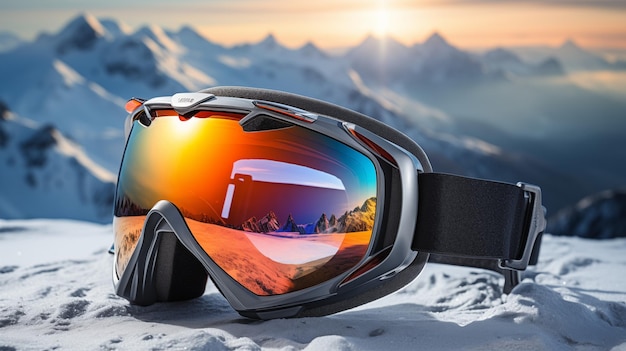 Lunettes de ski dans la montagne enneigée