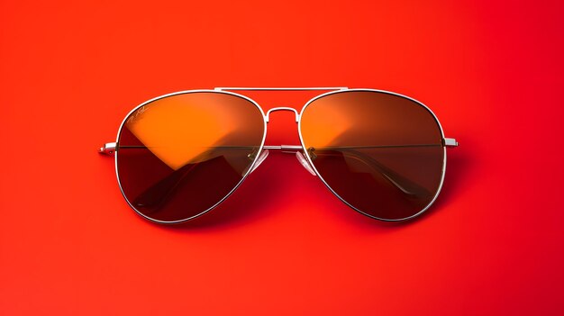 Des lunettes de soleil d'aviateur élégantes sur un fond rouge vif