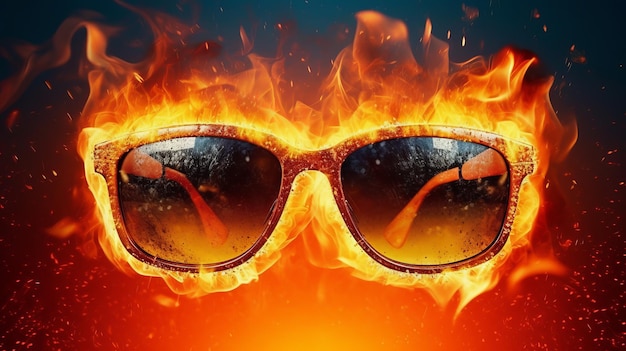 Des lunettes de soleil dans les flammes de feu IA générative