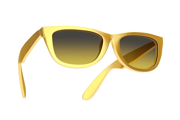 Photo lunettes de soleil dorées modernes sur fond blanc. rendu 3d