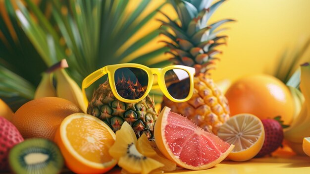 Photo des lunettes de soleil de fruits tropicaux colorés pour l'été png