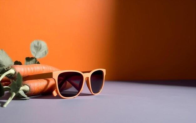 Lunettes de soleil orange avec une feuille sur une table