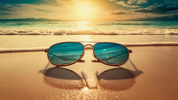 Photo des lunettes de soleil sur une plage ensoleillée