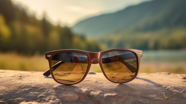 Des lunettes de soleil sur une plage de sable