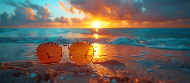 des lunettes de soleil sur une plage avec le soleil derrière eux