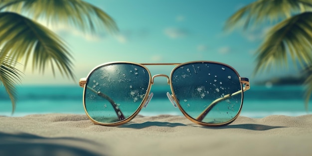 Lunettes de soleil sur une plage tropicale et la mer Contexte festif d'été Generative AI