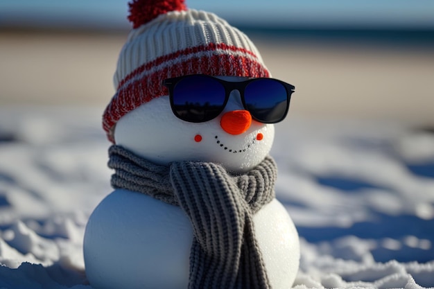 Lunettes de soleil portant un bonhomme de neige en plein jour