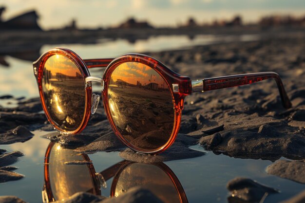 Lunettes de soleil avec reflet de l'éclipse solaire