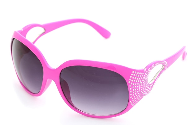 Lunettes de soleil roses glamour femmes isolées sur blanc