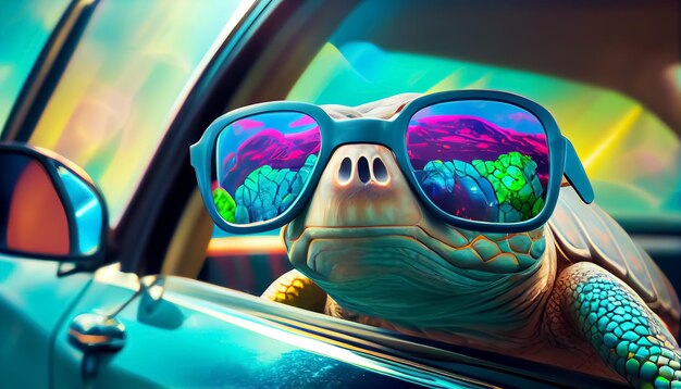 Photo des lunettes de soleil de tortue cool avec un fond d'été colorégenerative ai