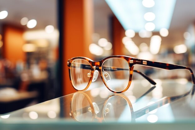 Photo les lunettes sont exposées dans le magasin d'optique.