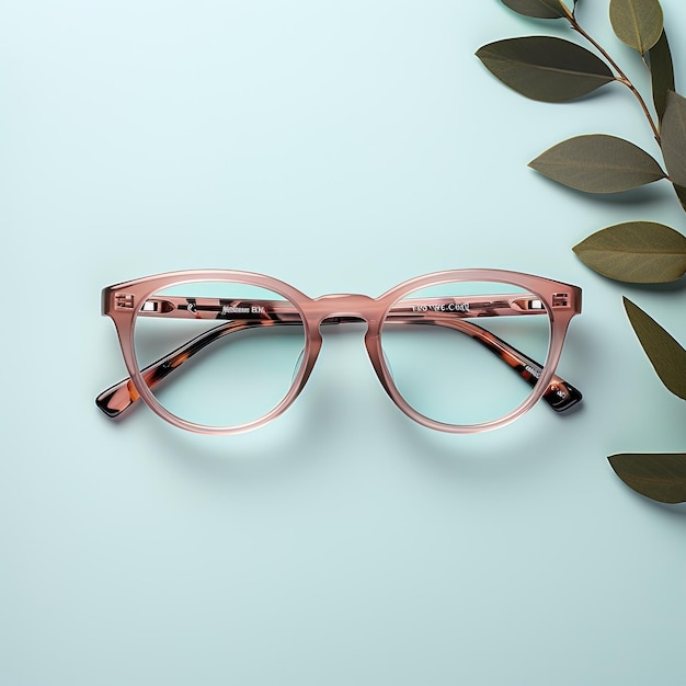 lunettes sur une surface verte avec des feuilles