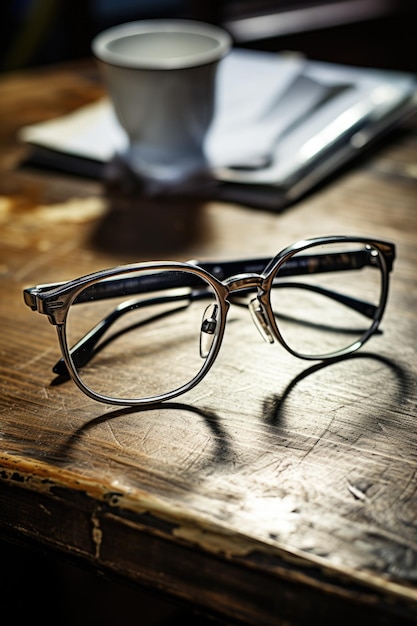 Lunettes sur une table en bois