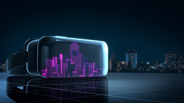 Lunettes VR avec l'hologramme de la ville
