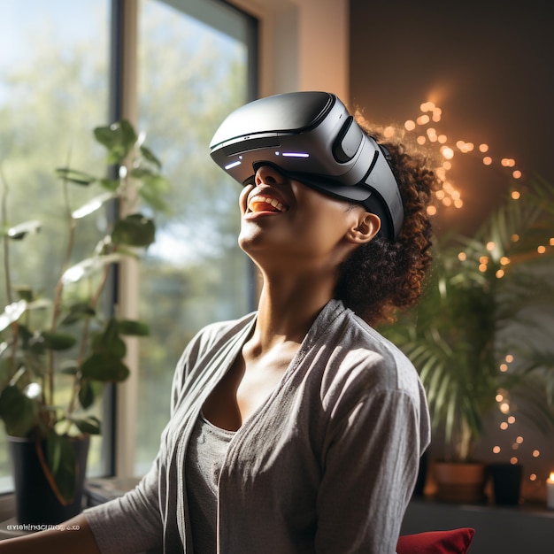 Lunettes VR et utilisation d'une tablette futuriste à la maison le concept de métaverse