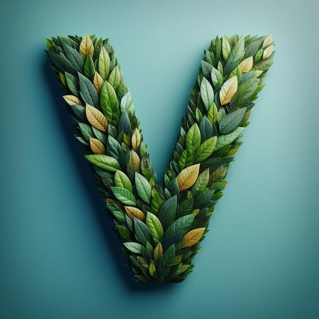 Photo lush alphabet v créé à partir de feuilles botaniques vibrantes concept de typographie écologique