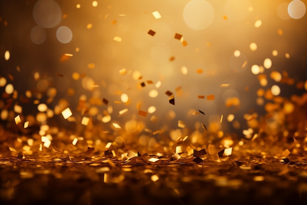 Le luxe abstrait, le bokeh brillant, l'or scintillant sur le fond du sol, les confettis.