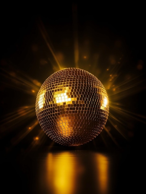 Photo luxe et brillant une boule disco dorée sur fond noir