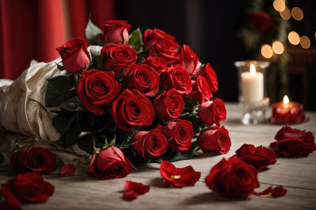 Le luxe et le confort avec un bouquet de roses rouges