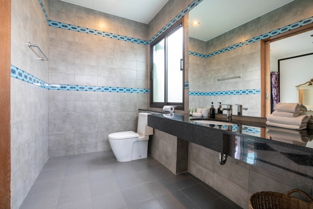 Luxe magnifique intérieur véritable salle de bains caractéristiques lavabo, cuvette de toilette dans la maison ou la construction de la maison