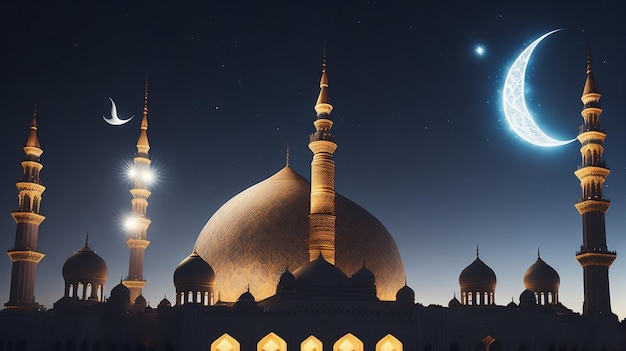 Luxe Photo gratuite Ramadan Kareem Eid Mubarak avec mosquée et saint Coran ai génératif