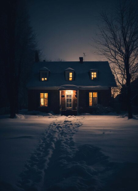 Photo luxueuse maison en rondins manoir en bois couvert de neige dans le parc d'hiver au coucher du soleil