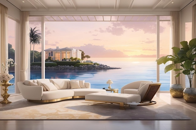 Une luxueuse propriété au bord de l'eau Évadez-vous de votre maison de rêve ultime Inspiration d'image de luxe pour le concept immobilier Idées de décoration extérieure de maison moderne Rendu 3D