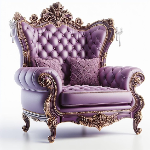 un luxueux fauteuil violet sur fond blanc