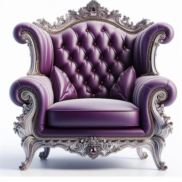 un luxueux fauteuil violet sur fond blanc