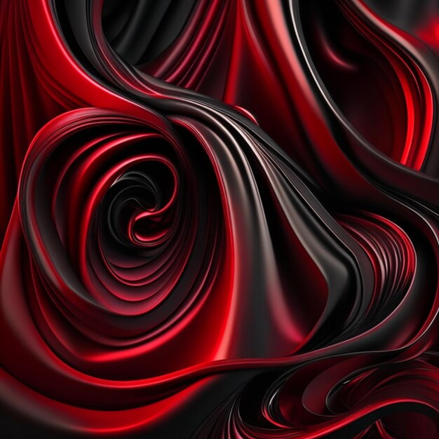 Luxueux liquide noir rouge sang avec des rideaux plissés et des tourbillons abstrait