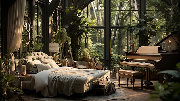 luxury_bedroom_lots_of_greenery_piano_relaxation_night