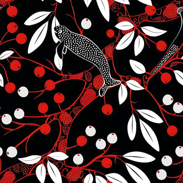 Lychee avec silhouette de manatee et design abstrait avec motif d'Anka carreaux d'art sans couture tatouage encre