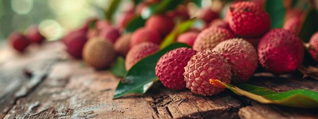 lychees sur un fond en bois nature